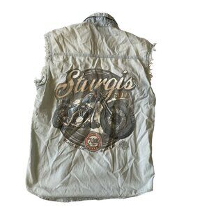 Sturgis Size Medium Sleeveless Denim Vest Bikers Rally 2014 Distressed USA Men's